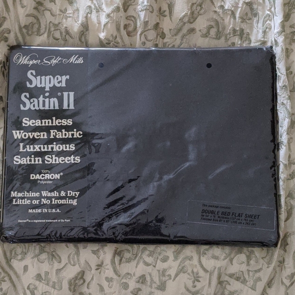 Whisper Soft Other - Vintage Black Satin Double Bed Flat Sheet NOS